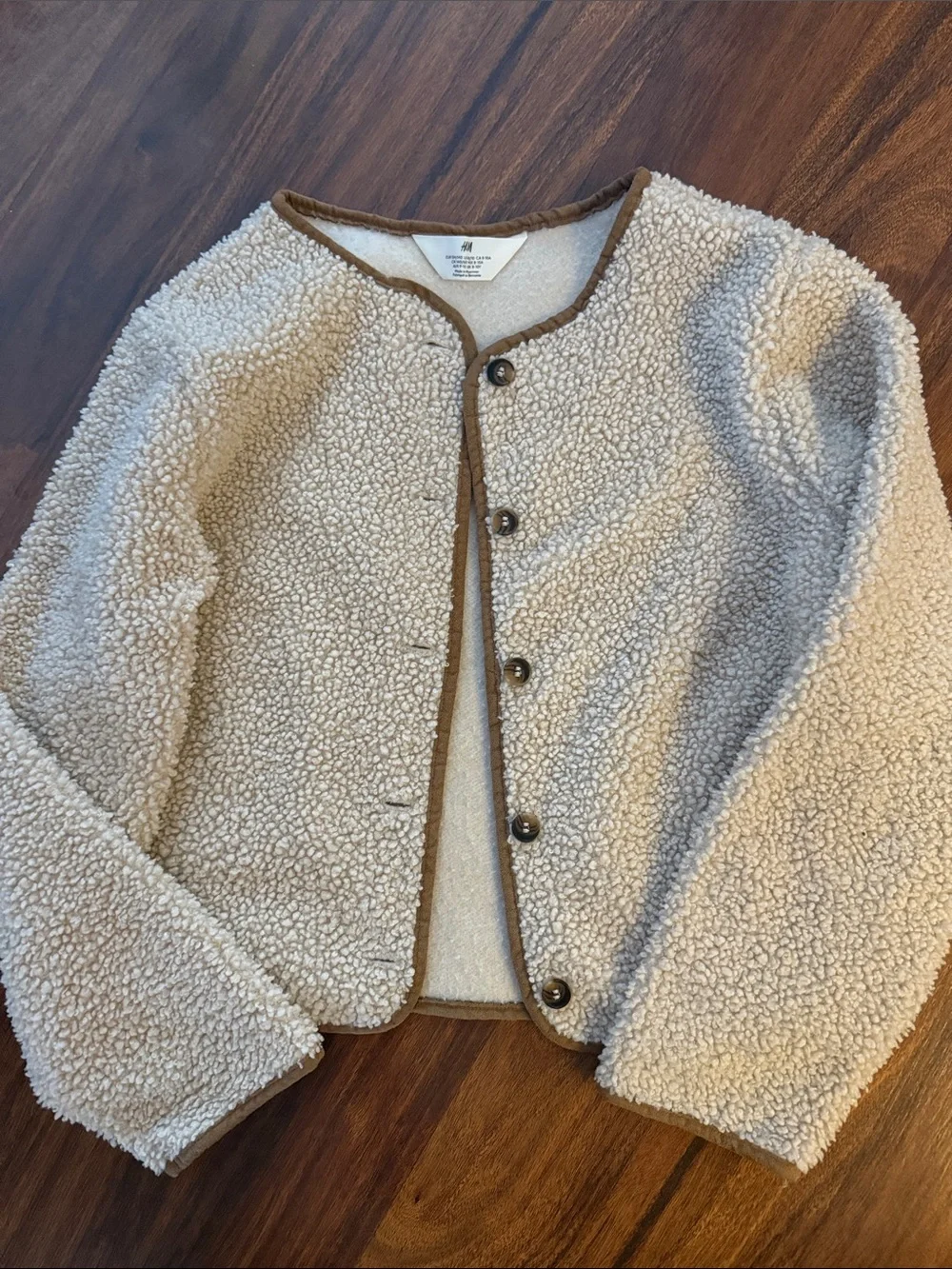 H&M Cream Sherpa Jacket with Brown Trim